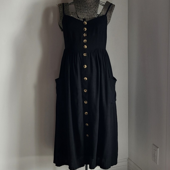Linen Button front Catina midi dress by Buffalo David Bitton Sz M Black - Picture 4 of 14